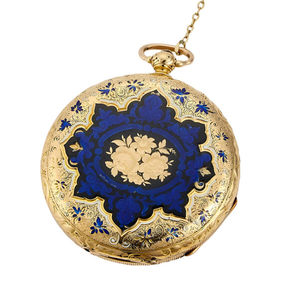 Swiss gold and enamel open faced pocket watch Circa 1895