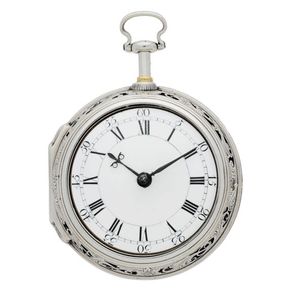 English silver repoussé pair cased repeating watch Circa 1720