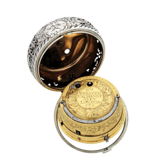 English silver repoussé pair cased repeating watch Circa 1720 English silver repoussé pair cased repeating watch Circa 1720