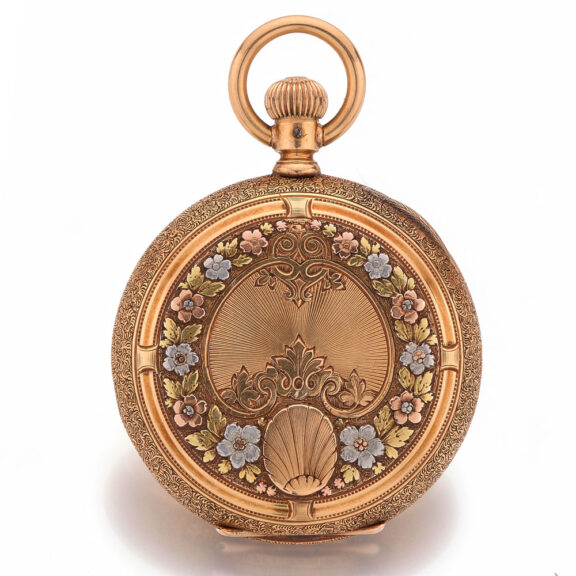 American lever wain a multi color gold hunter case Circa 1881 American lever wain a multi color gold hunter case Circa 1881