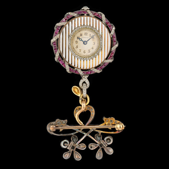 French gold, platinum, and enamel chatelaine watch Circa 1910
