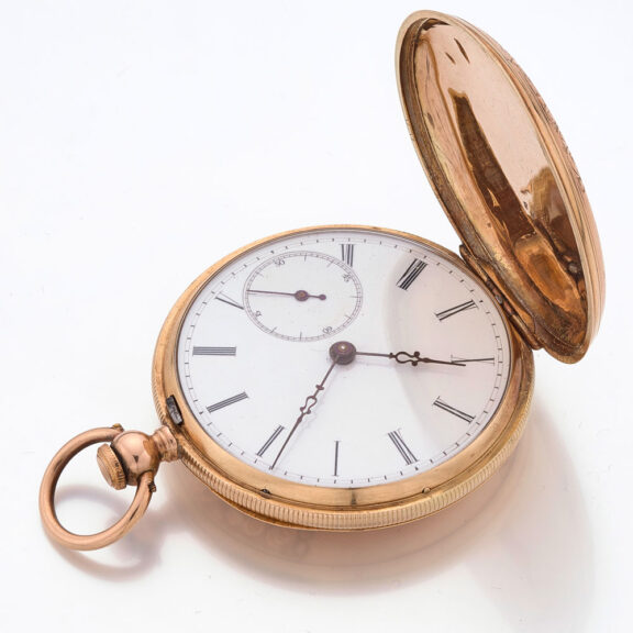 Swiss gold decorative hunting cased watch Circa 1860 Swiss gold decorative hunting cased watch Circa 1860