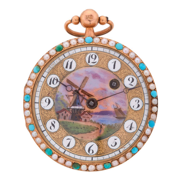 French gold, enamel, pearl and turquoise set watch Circa 1815 French gold, enamel, pearl and turquoise set watch Circa 1815