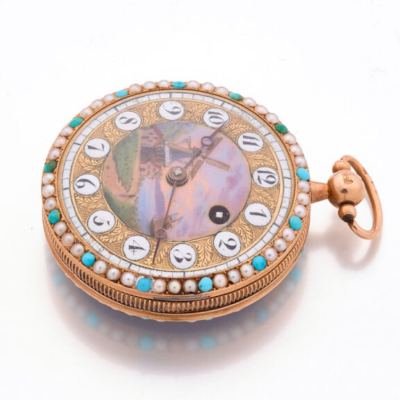 French gold, enamel, pearl and turquoise set watch Circa 1815 French gold, enamel, pearl and turquoise set watch Circa 1815