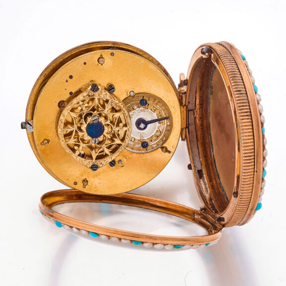 French gold, enamel, pearl and turquoise set watch Circa 1815 French gold, enamel, pearl and turquoise set watch Circa 1815