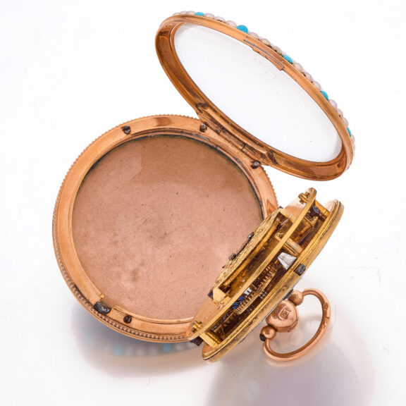 French gold, enamel, pearl and turquoise set watch Circa 1815 French gold, enamel, pearl and turquoise set watch Circa 1815