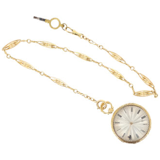 Swiss gold open faced pocket watch with chain from the 19th century