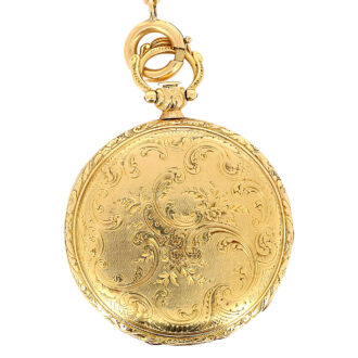 Swiss gold open faced pocket watch with chain from the 19th century