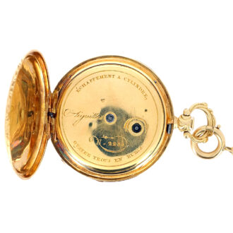 Swiss gold open faced pocket watch with chain from the 19th century