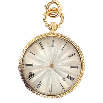 Swiss gold open faced pocket watch with chain from the 19th century