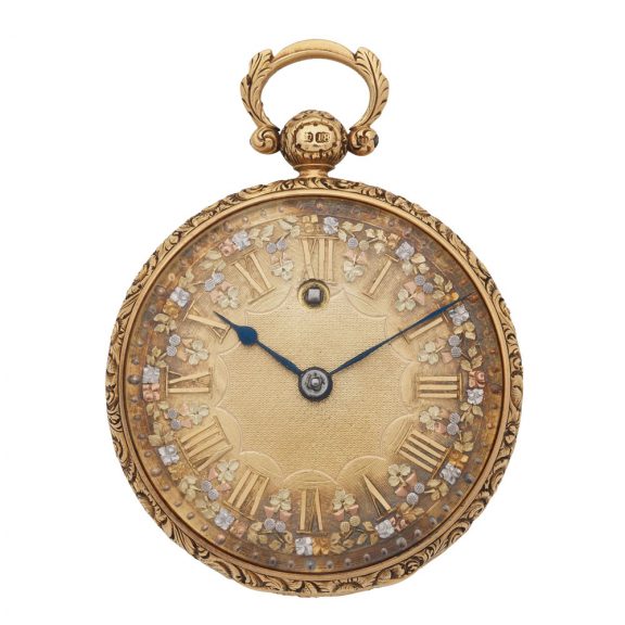 Rare English gold lever watch with front winding Circa 1828