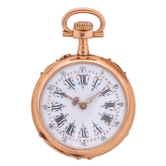 Fine Swiss gold, enamel, paste set cylinder watch Circa 1890 Fine Swiss gold, enamel, paste set cylinder watch Circa 1890