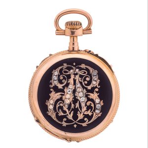 Fine Swiss gold, enamel, paste set cylinder watch Circa 1890