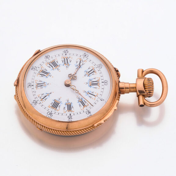 Fine Swiss gold, enamel, paste set cylinder watch Circa 1890 Fine Swiss gold, enamel, paste set cylinder watch Circa 1890