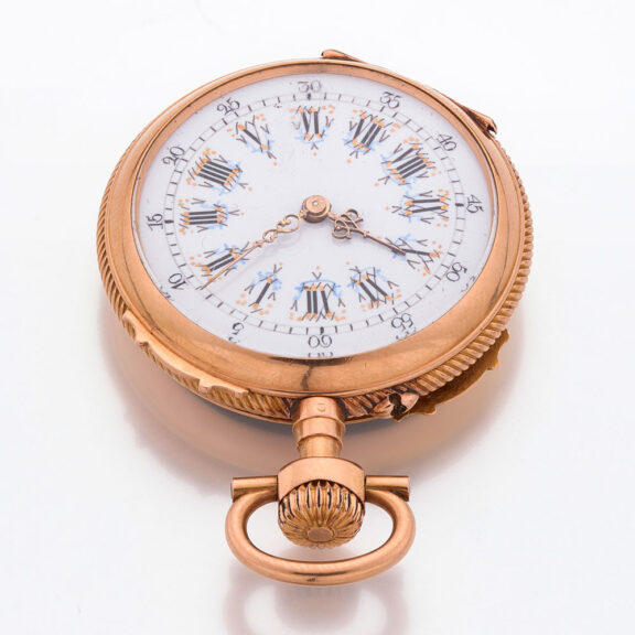 Fine Swiss gold, enamel, paste set cylinder watch Circa 1890 Fine Swiss gold, enamel, paste set cylinder watch Circa 1890