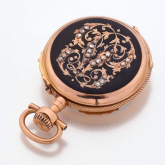 Fine Swiss gold, enamel, paste set cylinder watch Circa 1890