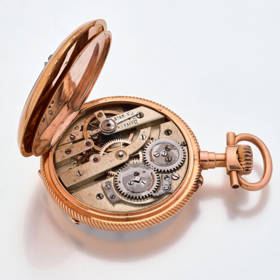 Fine Swiss gold, enamel, paste set cylinder watch Circa 1890 Fine Swiss gold, enamel, paste set cylinder watch Circa 1890