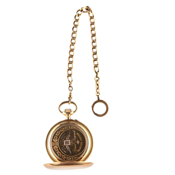 Swiss gold open faced pocket watch with chain Circa 1890 Swiss gold open faced pocket watch with chain Circa 1890