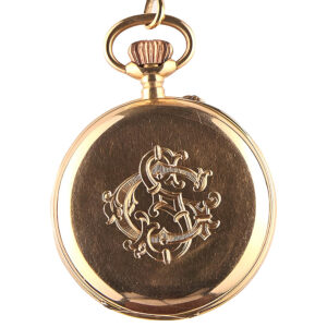 Swiss gold open faced pocket watch with chain from the 19th century