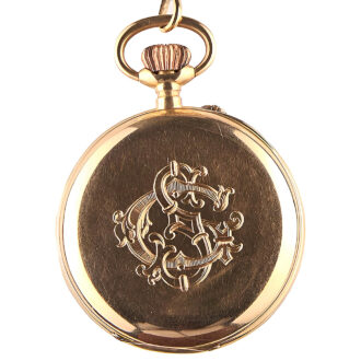 Swiss gold open faced pocket watch with chain from the 19th century