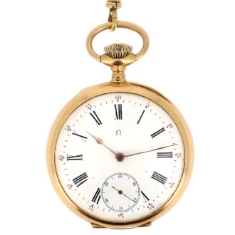 Swiss gold open faced pocket watch with chain Circa 1900