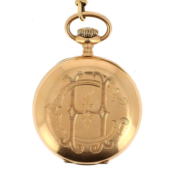 Swiss gold open faced pocket watch with chain Circa 1900