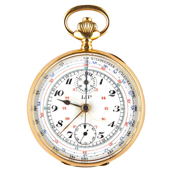 French gold open faced pocket chronograph watch Circa 1930