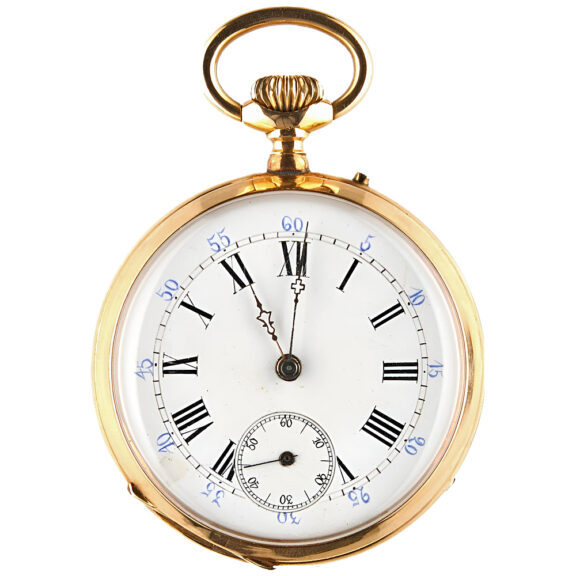 Swiss 18K yellow gold open faced pocket watch Circa 1880