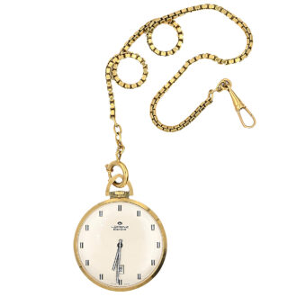 Swiss gold open faced pocket watch with date Circa 1960