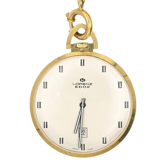 Swiss gold open faced pocket watch with date Circa 1960 Swiss gold open faced pocket watch with date Circa 1960