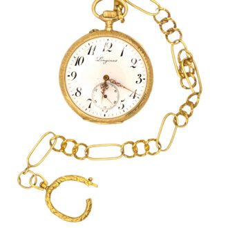Swiss gold open faced pocket watch with vest chain Circa 1920