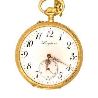 Swiss gold open faced pocket watch with vest chain Circa 1920