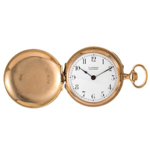 Swiss 18K gold full hunter pocket watch with chain Circa 1900