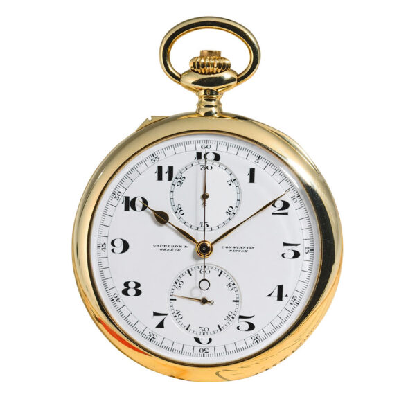 Swiss gold watch with chronograph and counter Circa 1930