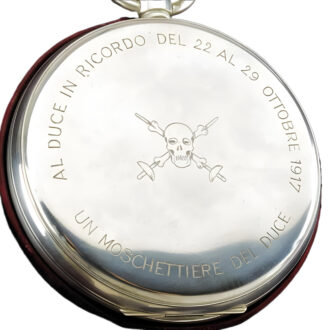 Large Italian silver open faced keyless clock watch Circa 1927