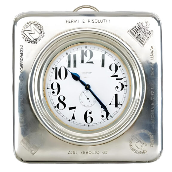 Large Italian silver open faced keyless clock watch Circa 1927