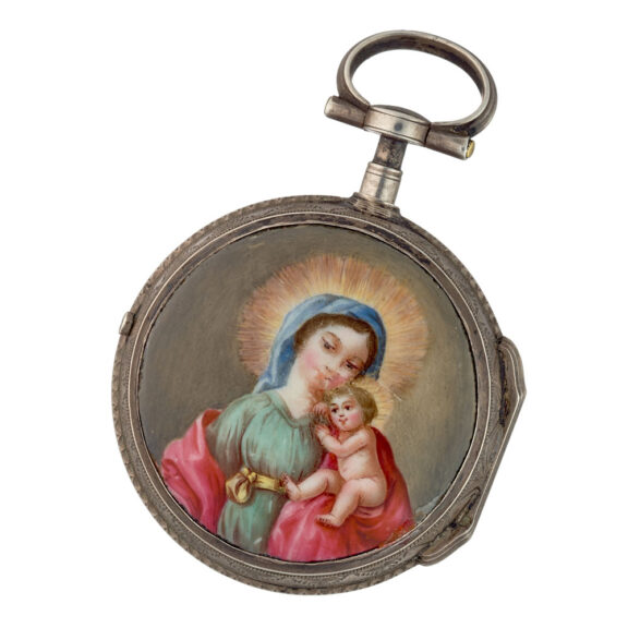 A Swiss verge watch in a silver and enamel case Circa 1760 A Swiss verge watch in a silver and enamel case Circa 1760