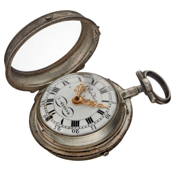 A Swiss verge watch in a silver and enamel case Circa 1760 A Swiss verge watch in a silver and enamel case Circa 1760
