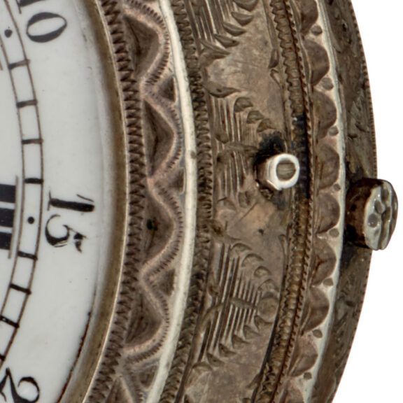 A Swiss verge watch in a silver and enamel case Circa 1760 A Swiss verge watch in a silver and enamel case Circa 1760