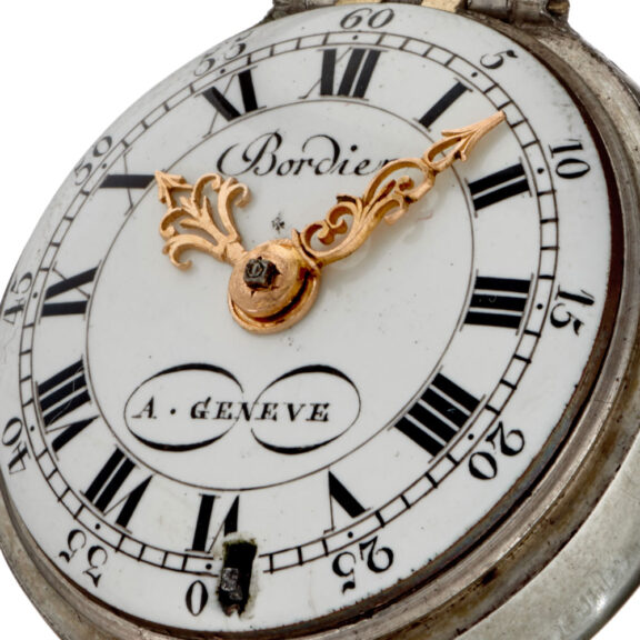 A Swiss verge watch in a silver and enamel case Circa 1760 A Swiss verge watch in a silver and enamel case Circa 1760