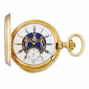 Rare Swiss gold minute repeating automaton watch Circa 1890