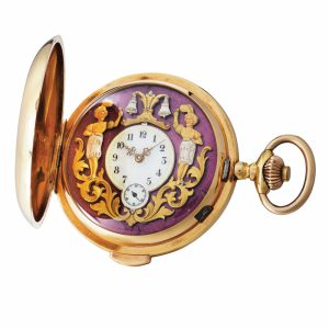 Swiss gold quarter repeater with automata Circa 1900Swiss gold quarter repeater with automata Circa 1900