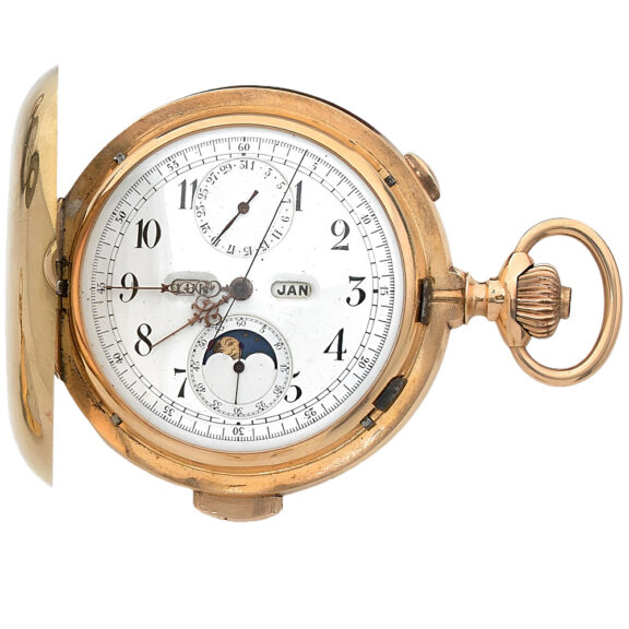 Swiss 18K gold repeating chronograph calendar watch Circa 1900