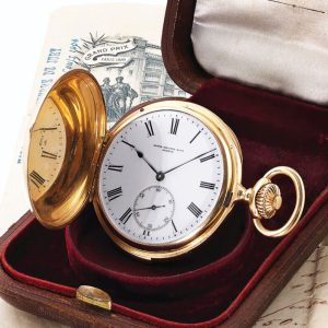 Swiss gold hunting cased minute repeating lever Circa 1887