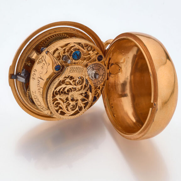English verge watch in gilt shagreen pair cases Circa 1760 English verge watch in gilt shagreen pair cases Circa 1760
