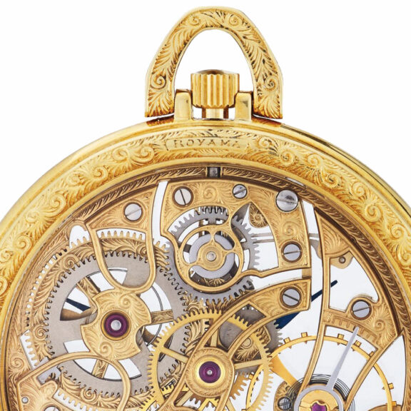 Swiss gold and diamond set skeletonised watch Circa 1980 Swiss gold and diamond set skeletonised watch Circa 1980