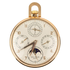 Swiss gold open faced perpetual calendar watch Circa 1940