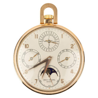 Swiss gold open faced perpetual calendar watch Circa 1940
