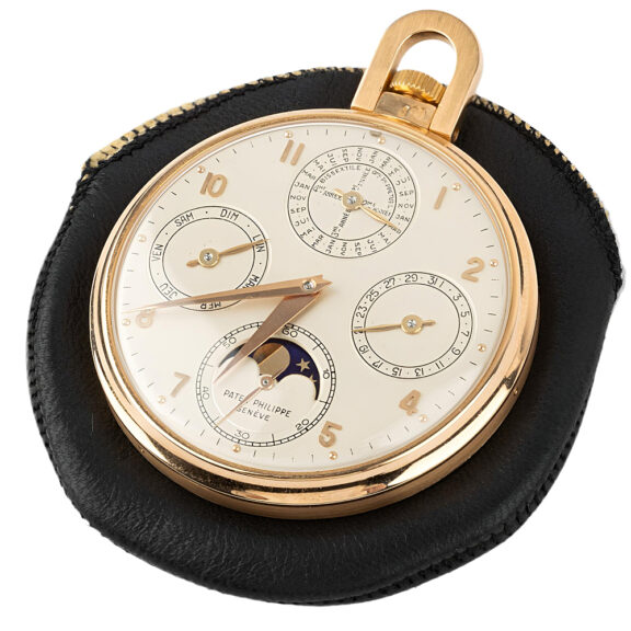 Swiss gold open faced perpetual calendar watch Circa 1940 Swiss gold open faced perpetual calendar watch Circa 1940