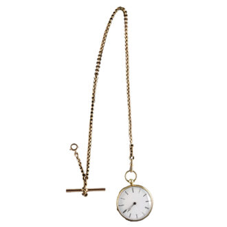French gold open faced ladies watch with chain Circa 1910 French gold open faced ladies watch with chain Circa 1910